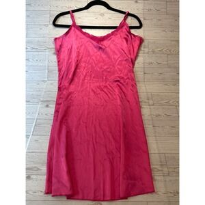 Real Essentials Satin Chemise Nightgown Women M Pink Lace Trim Coquette Y2K
